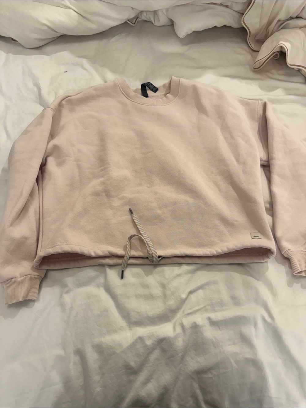 Vuori Cropped Crewneck Sweatshirt in Light Blush